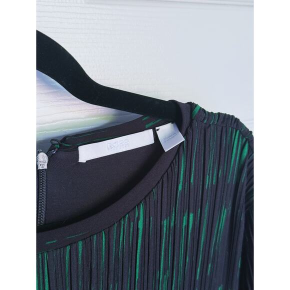 BOSS Etizia Green Stripe Pleated Midi Dress Size 8 Event Witchy Cocktail Career - Picture 7 of 8